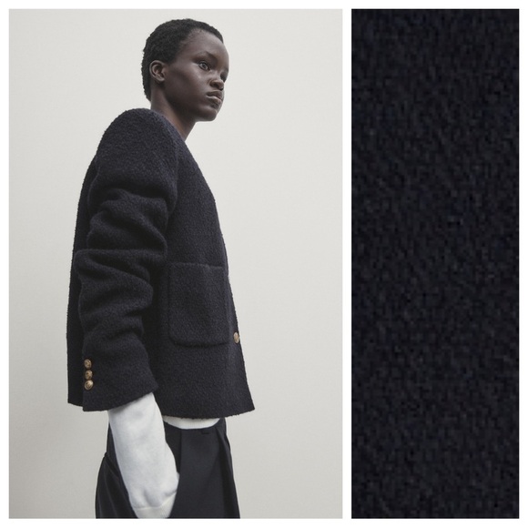 NWT. Massimo Dutti Navy Blue Textured Jacket with Golden Buttons. Size S. - Picture 4 of 14